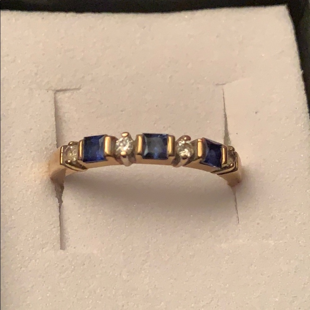 Sapphire & Diamond Ring Yellow Gold Solid 10Kt